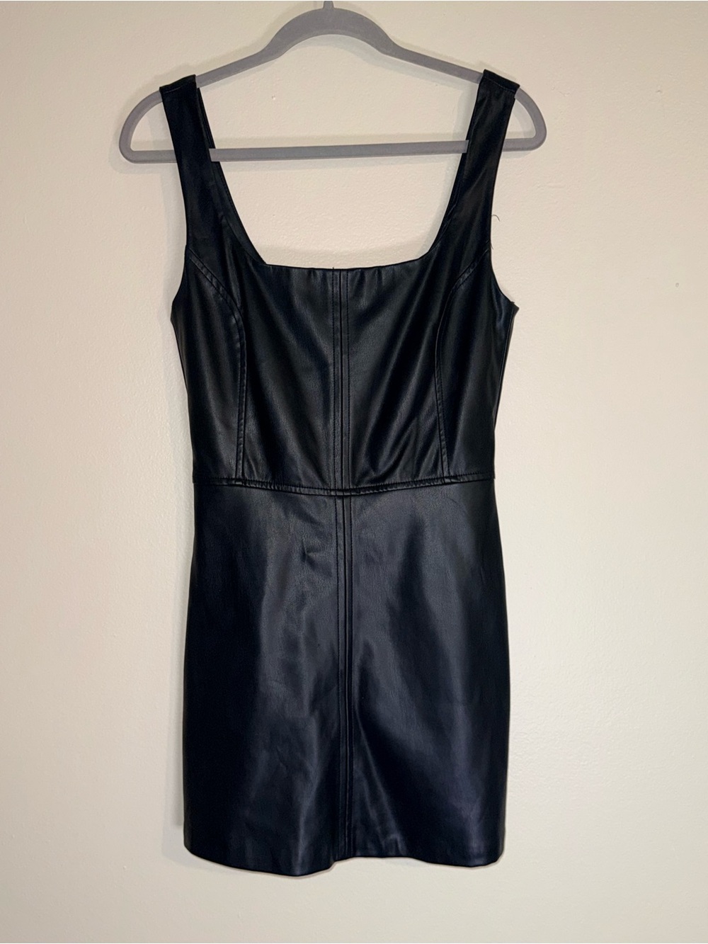 Bershka black faux leather romper dress size M
